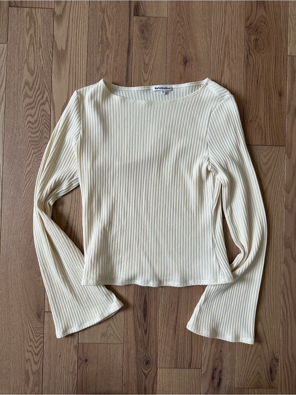 Reformation Miller Knit Cream Ribbed Long-Sleeve Top